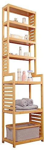 WAOHO Étagère de salle de bain en bambou - 7 compartiments de rangement - Étagère de salle de bain - Convient pour les cuisines, salles de bains, couloirs, etc. - 165 x 42 x 28 cm