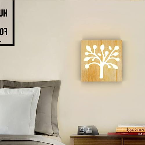 Modern Wooden LED Wall Light Warm Light Bedside Lamp Creative Corridor Panel Lamp Side Glow Reading Lamp Retro Minimalist Vintage Wall Lamp Bedroom Study Room 20 cm