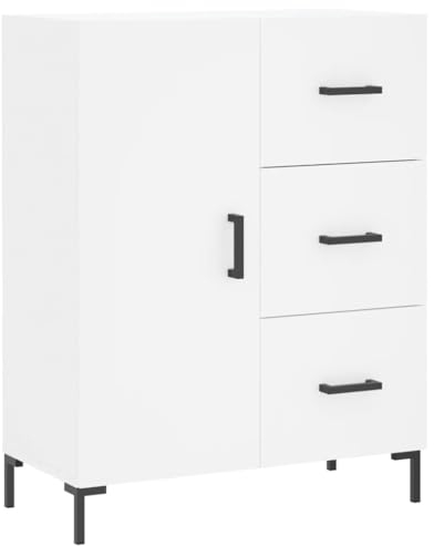 vidaXL Sideboard, Kommode mit 3 Schubladen 2 Fächern, Highboard Wohnzimmerschrank mit Tür Metallfüßen, Schrank Anrichte Beistellschrank, Weiß Holzwerkstoff