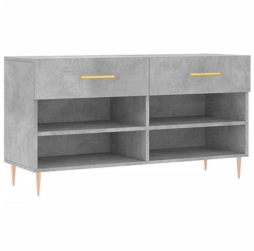 vidaXL Schuhbank, Schuhregal mit 2 Schladen 4 Fächern, Schuhschrank mit viel Stauraum, Sitzbank Flur Schrank Schuhablage, Modern, Betongrau Holzwerkstoff