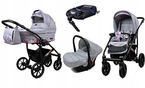 BabyLux® Kinderwagen Set 4 in 1 - Largo - incl. Babywanne, Buggy Sportsitz, Auto-Babyschale, ISOFIX-Basisstation - Autositz - Kinderwagenset - Kombikinderwagen mit Wickeltasche usw.