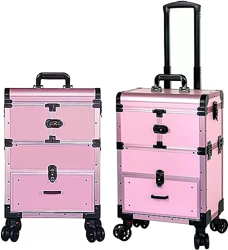CIADAZ Kosmetikkoffer Alu Beauty Case, Kosmetikkoffer Pilotenkoffer Beauty Case Reisetrolley Friseurkoffer Kosmetik Trolley, Kosmetikkoffer Mit Schubladen Train Case, Schwarz 1 Stück (Color : Pink)