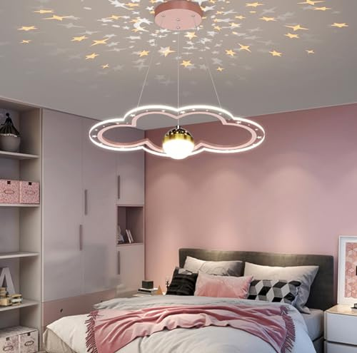 Kinderzimmer LED-Hängelampe Schlafzimmer Lampe Neue Moderne Master Schlafzimmer Studie Lampe Haushalt Blume Full Sky Star LED Kronleuchter (Rosa, 50cm)