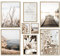 ARTFAVES® Poster Set - BEIGE VINTAGE NATURE - mehrteilige Wanddeko Wohnzimmer & Schlafzimmer - 8 moderne Wandbilder Natur, Blüte, Pflanzen, beige, See - mit Rahmen Eiche