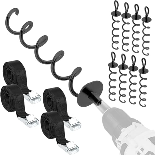 NewHabitat | 8X Erdanker Bodenanker aus Stahl inkl. Gurte | Erdanker Set für Trampolin, Zelt, Pavillion & Schaukel, 18-teiliges Set, Schwarz, 38cm