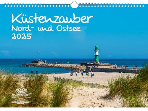 Küstenzauber Nord- und Ostsee DIN A3 Kalender für 2025 Meer - Set Inhalt: 1x Kalender 1x Weihnachtsanhänger 1x Grußanhänger (gesamt 3 Teile)