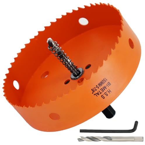 150mm Hole Saw, 5-7/8'' HSS Bi-Metal Hole Cutter with Arbor, Cutting Depth 32 mm, Hole Saw Drill Bit for Cutting Wood, Plywood, Plastic, Drywall, Thin Metal Sheets (with 1 spare drill)