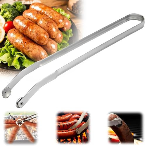 OBEST BBQ WüRstchen Wendezange Langem Griff,BBQ Sausage Turning Tongs For Cooking,küchenzange,Grillzange Drehbar mit Rädchen,Zange zum wenden von bbq-wirstchen,Flip Tongs für Kochen Grille Barbecue