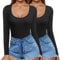 Ekouaer Women's Long Sleeve Slim Fit Shirts Crop Tops Casual Crew Neck Tight Ladies Thermal Tops, Black+Black, S