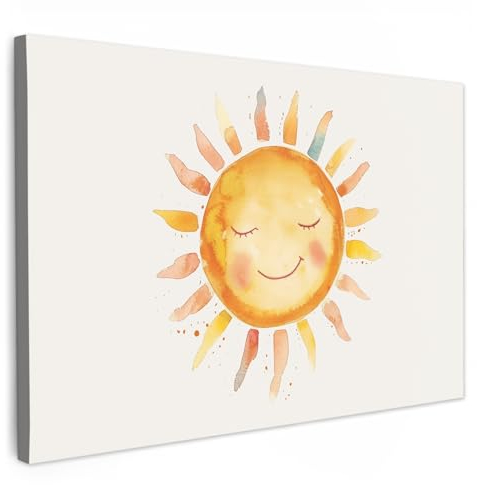 MuchoWow© Leinwand Bilder 30x20 cm Wanddeko Kinderzimmer Aesthetic Room Decor Deko Zimmer Wandbilder Modern Bild auf Leinwand Sonne - Kinder - Mädchen - Aquarell