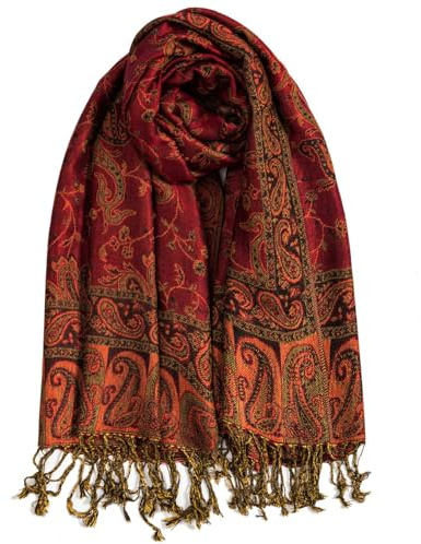 AUSEKALY Pashmina Feel Shawls Wraps for Women Rave Scarf Soft Silky Reversible Men Scarves Burgundy