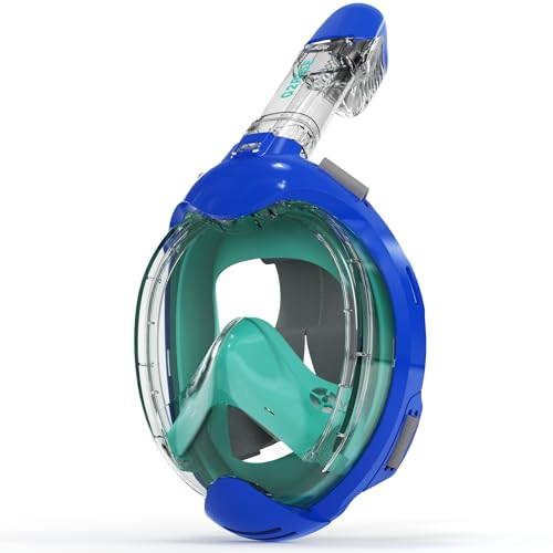 G2RISE® Schnorchelmaske Kinder, tauchermaske vollgesichtsmaske, CO2-sichere, Anti-Beschlag und Trockenoberteil Schnorchel Vollmaske (Blau Grün)