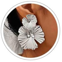 Cybche Pendientes de Metal Florales Exagerados Gran Flor Pétalo Colgantes de Plata