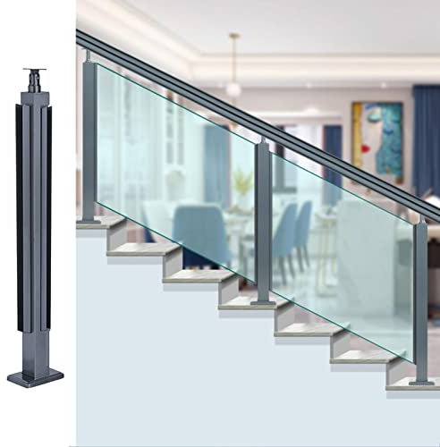 SnamicE Poste de Panel de barandilla de Vidrio Negro, Poste de Soporte de pasamanos Redondo para Escalera de ático para Paneles de Vidrio de 10/12 mm, Kit de Escalera d,Corner Post-80cm/31.5in