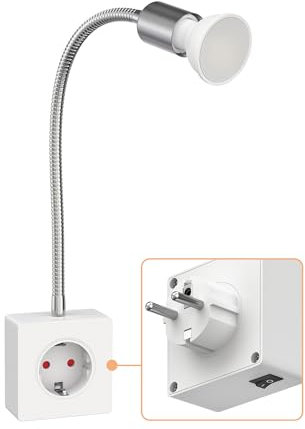 ledscom.de Steckdosenlampe LESCH Leselampe, chrom/weiß inkl. GU10 LED Lampe 7W, 630lm, warmweiß