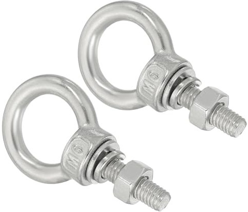 sourcing map Bulloni ad occhiello M6 da 1/4 x 2 cm, in acciaio inox, vite filettata, anello a occhiello con dadi e rondelle per sollevamento appesi, set da 2