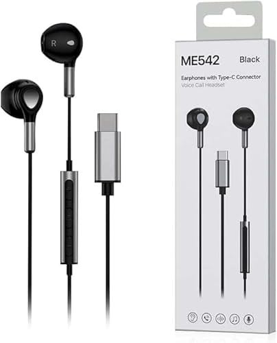 USB C Headphones for Sam-sung, USB C In-Ear Wired Earphones with Mic & Volume Control|HiFi Stereo USB Type C Headphones Compatible with i-phone 16,15 pro max & for Sam-suing S24/S23/S22 (Black)