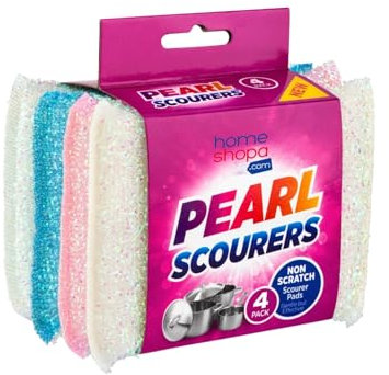 HOMESHOPA Pearl Scouring Pads, 4 Pack Non-Scratch Kitchen Scrubbing Sponge, Washing Up Scourer, Multipurpose Cleaning Dishwashing Reusable Scrubber