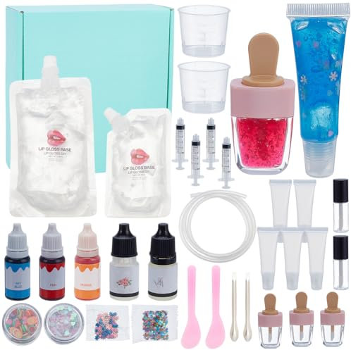 WEBEEDY DIY Lippenglanz Machen Kit 30 Pcs DIY Lipgloss Handmade Set mit Feuchtigkeitspflege Lipgloss Basis, Lipgloss Rohre, Lipgloss Pigment für Erwachsene Frauen Geburtstag Spaß Geschenk