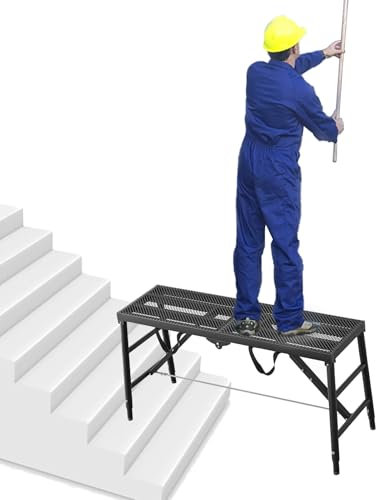 EXCLURA Scaffolding Portable Scaffolding Platform for Stairs, Surface Non-slip Netting Scaffold Work Plank, Construction Scaffolding Equipment Ladder for Painting(Black,Style 2)