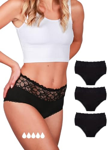 Taynie Deluxe extra stark Periodenunterwäsche Set Starke Blutung - 3er Pack - Periodenwäsche - Menstruationsunterwäsche - Periodenslip - Tragedauer bis 12 Std. waschbar bis 60°C (42, 3er Pack Schwarz)