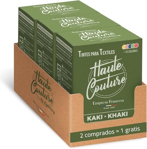 HAUTE COUTURE - Tinte para Ropa y Textil Verde - 3 x 350g - Verde Caqui - Tinte Textil Todo en uno - Listo Para Teñir Ropa y Tejidos