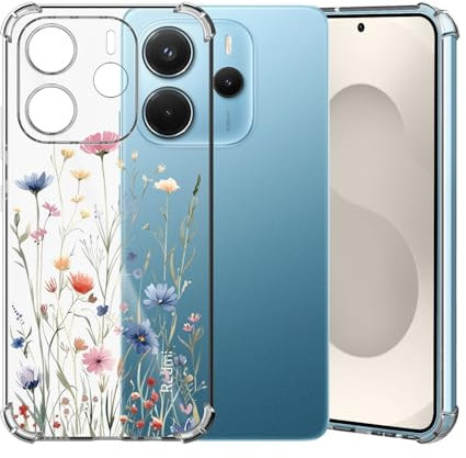ChoosEU Transparent Hülle für Xiaomi Redmi Note 14 4G (Global Version) Weich TPU Silikon Case mit Blume Muster Motiv für Mädchen Dünne Handyhülle Stoßfeste Schutzhülle Durchsichtig Cover - Blau Rosa