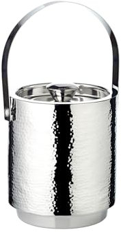 EDZARD Eiseimer Seattle (Höhe 16 cm) mit Deckel, Einsatz und Eiszange, Edelstahl fein gehämmert