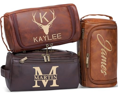 Trousse de toilette personnalisée pour homme, sac de voyage en cuir avec initiales gravées, cadeau personnalisé pour homme, mari, papa, témoin, petit ami, garçons d'honneur, Rouge marron, jaune marron