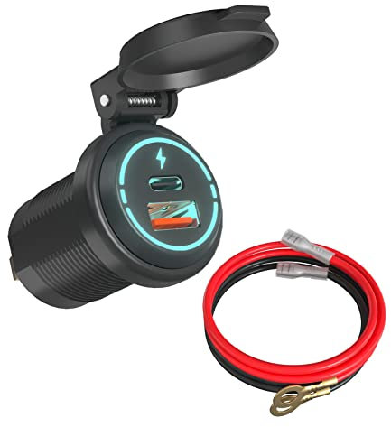 ALLWSLucky Prise USB 12V, QC3.0 18W & PD 30W Chargeur US B pour Moto, Prise USB Voiture IP67, Moto USBC pour Caravane SUV Marin Bateau 12V