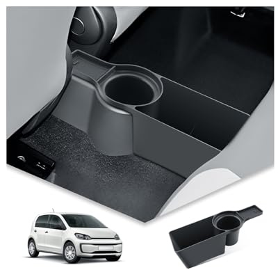 BIBIBO Hintere Getränkehalter Aufbewahrungsbox kompatibel mit VW UP GTI/Seat MII/Skoda Citigo 2013-2023, Rücksitz Mittelkonsole Organizer mit Rutschfester Matte