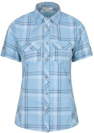 Mountain Warehouse Holiday Womens Cotton Shirt - Short Sleeve Ladies Top, Casual Shirt, Lightweight Ladies Shirt, Breathable Blouse - for Travelling, Walking Corn Blue Women's Size 16