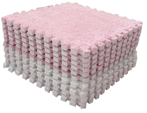 Stylebest 10 Pezzi di Peluche in Schiuma Tappeto Color Bloccanti a Colori a Interblocking Tappeto Peluche Morbido per Camera da Letto (Bianco rosa)