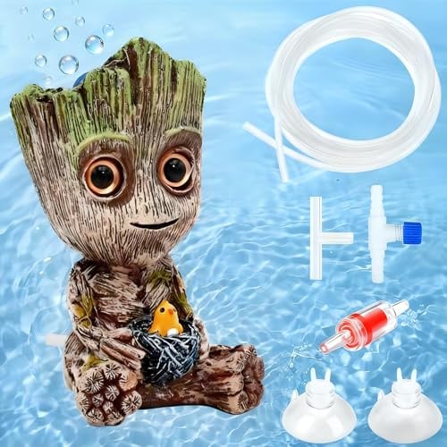 iTYOOS Blasendekoration für Fischbecken mit Zubehör, Sprudelstein, Aquarium Baby Deko, Luftblasen Dekoration für Aquarien, Aquarium Luftstein, Groot Aquariumdeko, Unterschlupf für Fische und Garnelen