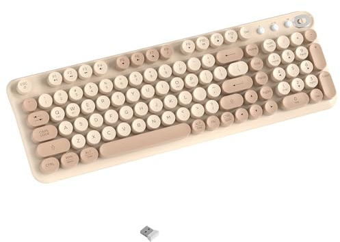 COVEVA Wireless Bluetooth Keyboard, Full Size Retro Round Keycaps(Milk Tea)