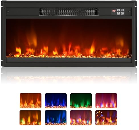 SOARS Elektrischer Kamin 1500W, Dekorativer Kunstkamin mit LED-Flammeneffek | 8 Farben, 3 Helligkeitsstufen, Heizung 17-32℃, Überhitzungsschutz, Fernbedienung