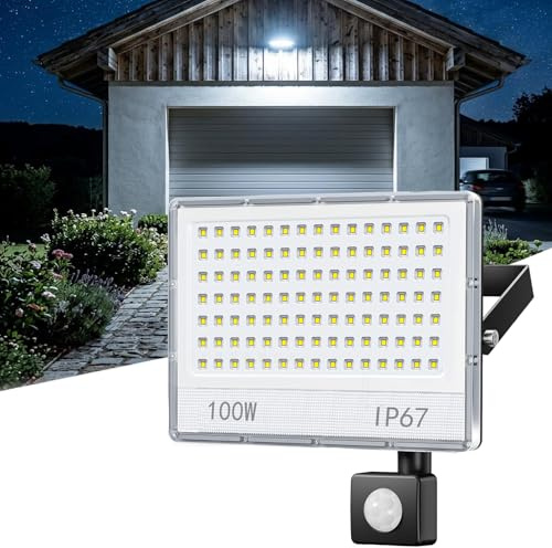 ANNIFUNLY Projecteur LED Extérieur avec Détecteur,1 Pieces 100W 10000LM | 6500K Spot LED Extérieur Avec Detecteur, IP67 Etanche Projecteur Lampe de Sécurité pour Jardin Garage Patio