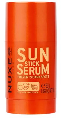 Nuxe Sun Stick Sérum SPF50 25 g, bâton de crème solaire invisible pour le visage pour une protection quotidienne, avec extraits de riz et de romarin, résistant à l'eau, anti-taches brunes et