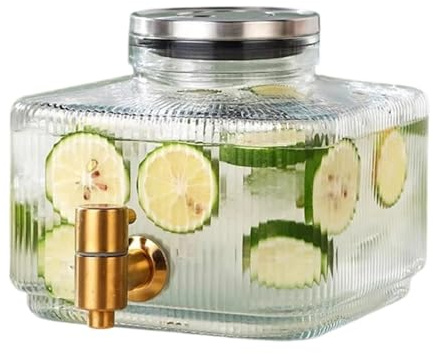 Btgghytr Distributeur de boisson Crystal View avec robinet en ABS robuste et construction résistante aux déversements, carafe en verre de taille familiale, bouteille d'eau en verre de grande capacité