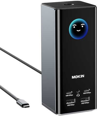 MOKiN 17-in-1 Triple Display Docking Station for Mac Windows, Smart Display | USB C Laptop Dock 3 Monitor,3 HDMI+2 DP, 10Gbps USB3.1 A/C, Gigabit RJ45, Working Status Display, 100W PD, Driver Required