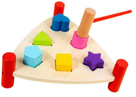 AUYXSSZ Wooden Hammer Toy Interactive Play Enhances Childrens Hand Eye Coordination Through Fun Learning Experiences Wooden Pile Hammer Pile Driving Fine , Triangle
