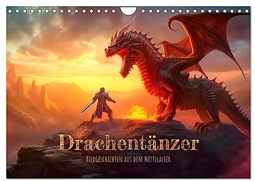 Drachentänzer - Bildgeschichten aus dem Mittelalter (Wandkalender 2026 DIN A4 quer), CALVENDO Monatskalender: Fantasykalender mit Rittern und Drachen (CALVENDO Kunst)