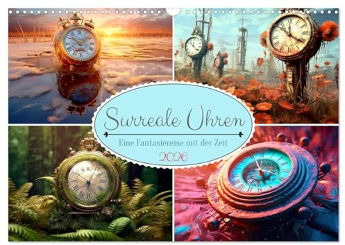 Surreale Uhren (Wandkalender 2026 DIN A3 quer), CALVENDO Monatskalender: Uhren, die Zeitmesser in surrealen Gemälden - KI generiert (CALVENDO Kunst)