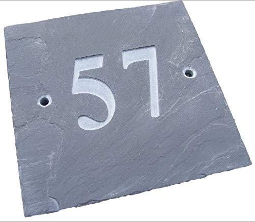 NATURAL GREY SLATE SQUARE HOUSE DOOR NUMBER 6 x 6 DEEPLY ENGRAVED NATURAL SURFACE SIGN PLAQUE HOUSE WARMING GIFT