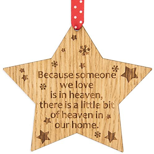 Because some we love is in heaven Wooden Memory Star Christmas Tree Decoration Memorial Bauble 4CD