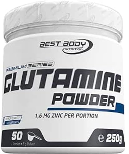 Best Body Nutrition L-Glutamine Powder, 5 g Glutamin pro Portion, wichtige Aminosäure, mit Zink optimiert, 250 g Dose