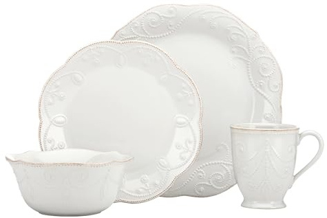 Lenox 822967 Französische Perle Off- White 4-teiliges Gedeck, Steinzeug, 0