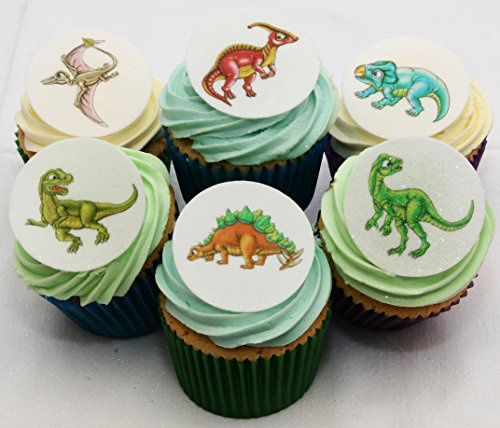 24 Fabulous Edible Pre-Cut Wafer Cake Toppers: Dinosaurs