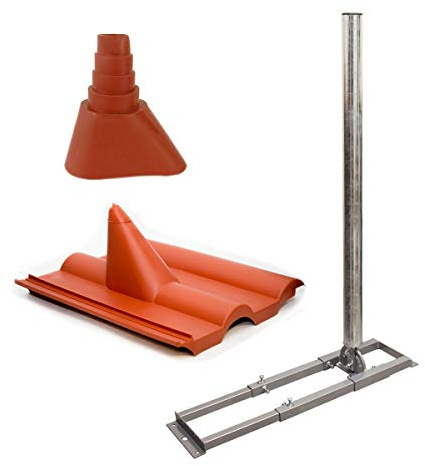 SkyRevolt SAT Dachsparrenhalter 1 m Mast 60 mm Stahl feuerverzinkt | Sparren-Halterung für Satelliten-Antenne Satellitenschüssel mit Frankfurter Dachabdeckung Manschette rot