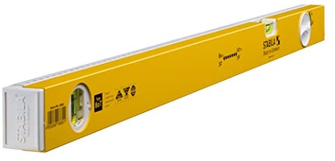 STABILA Teleskop-Wasserwaage Type 80 T, 80–127 cm, Alu-Profil mit Teleskopsystem, 1 Horizontal-Libelle, 1 Vertikal-Libelle, integrierte Rutsch-Stopper, Made in Germany, Gelb